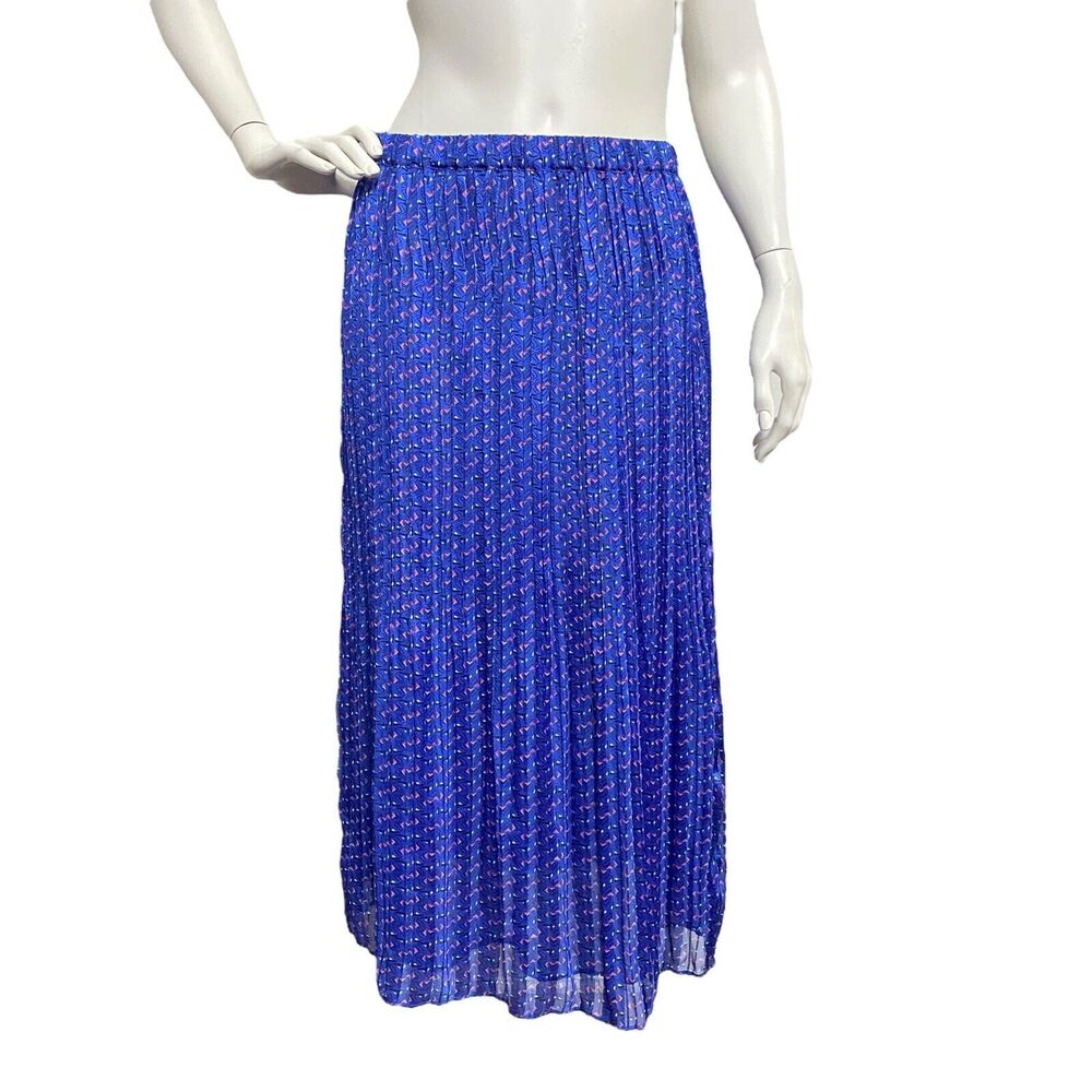Maison D' Amelie Women Small Blue Geometric Print Women's Skirt Accordion Pleats